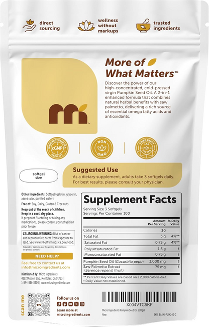 Micro Ingredients Pumpkin Seed Oil with Saw Palmetto Softgels